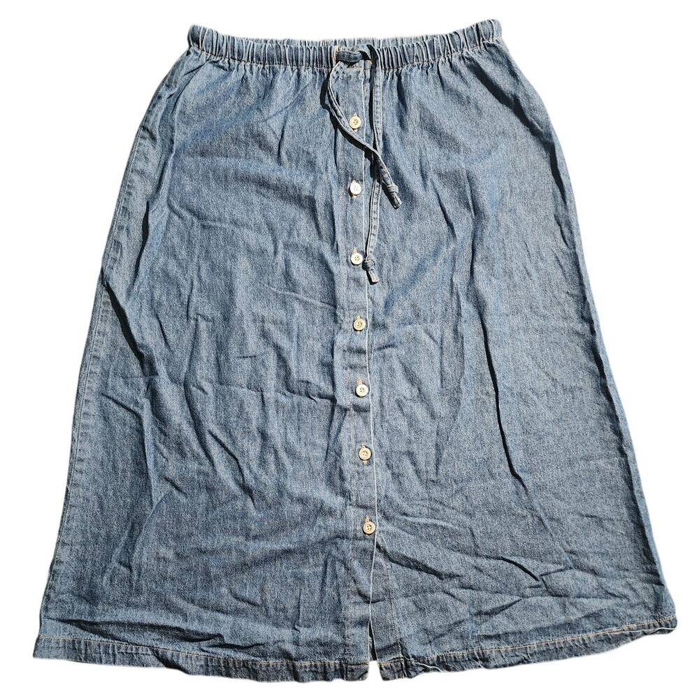 Sag Harbor Sport Petites Button Down Midi Vintage Jean Drawstring Waist Skirt L